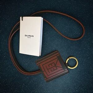 Balmain Key Chain Hand Strap Brown and Red Leather or  Lanyard